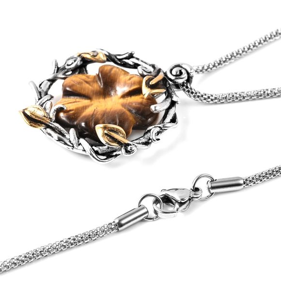 Tiger's Eye Pendant Gold Plated on Silver-tone - Picture 2 of 4